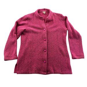 Christopher & Banks Women Cardigan Sweater Large Pink Knit Button Front Crewneck
